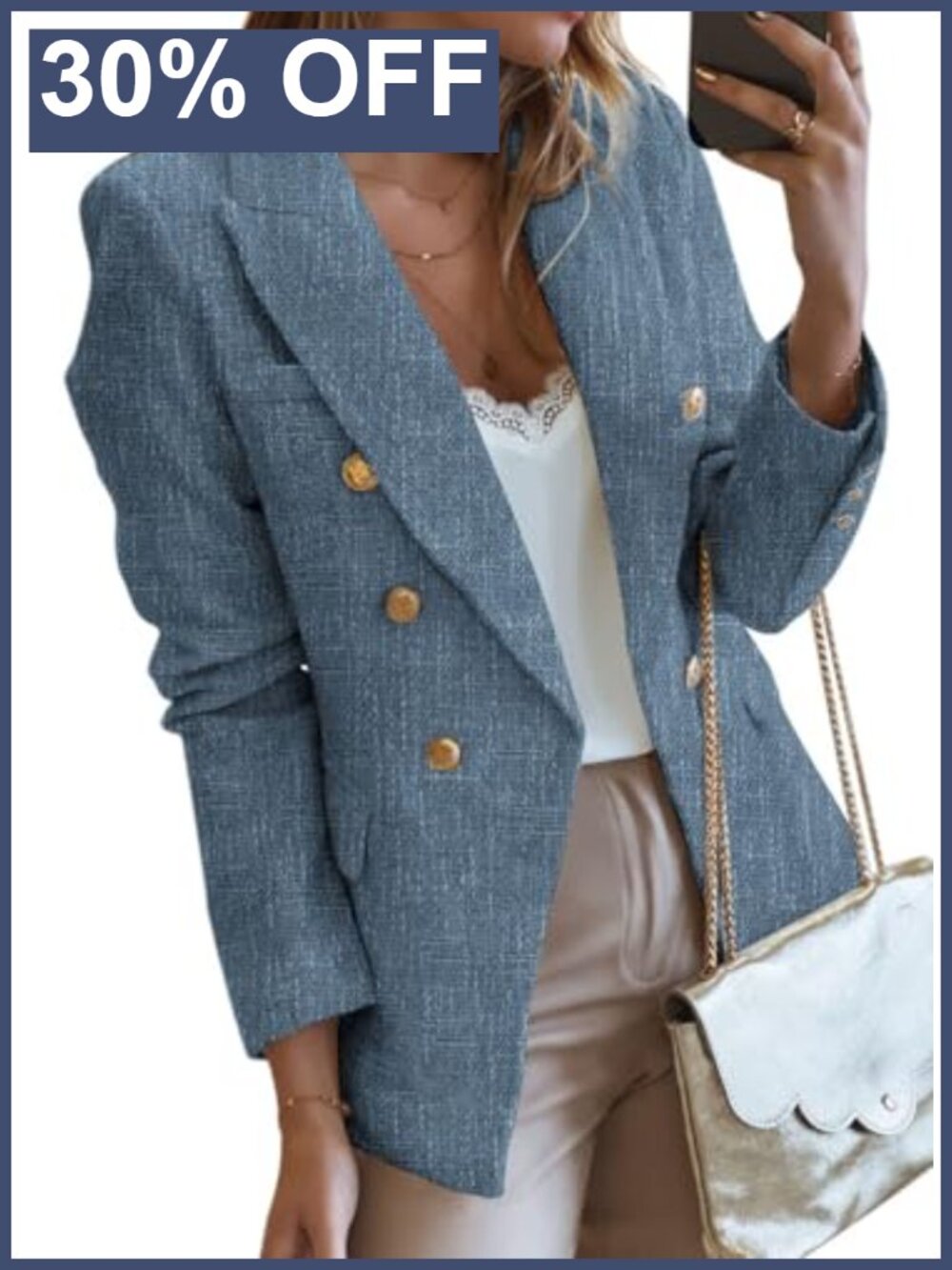Tweed Blazer Double Breasted Long Sleeve Open Front Business Casual Work
